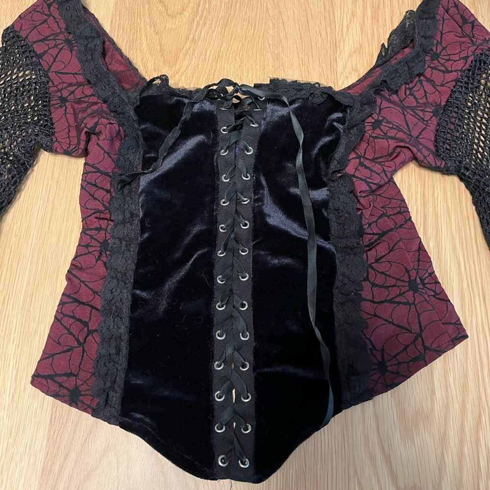 Y2K Cykxtees Goth Corset Top Spiderweb Fishnet S/M Vintage